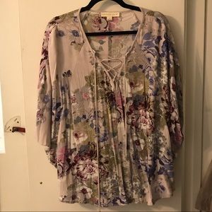 Floral lace up top